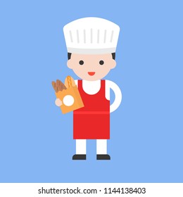 cute pastry chef character, professional set, flat design