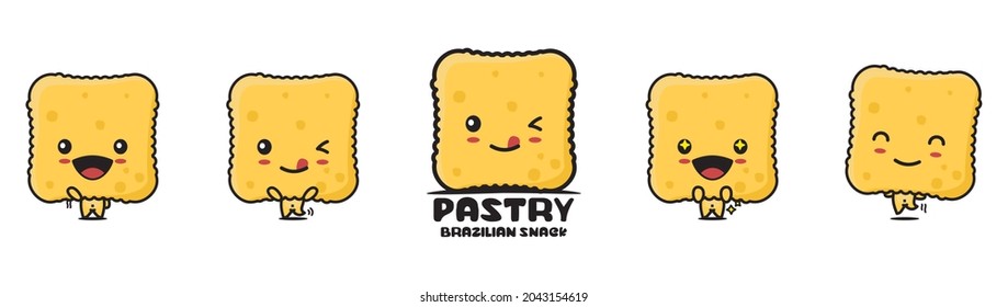 cute pastry mascot, brazil snack cartoon illustration, with different facial expressions and poses, isolated on white background