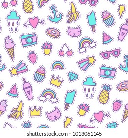 Cute patches seamless pattern. Cartoon style isolated objects
