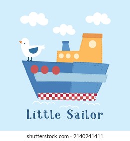 cute patchwork boat vector illustration