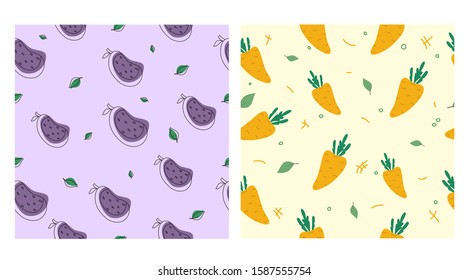 
Cute patern with vegetables. Vector illustration of carrots and eggplant.