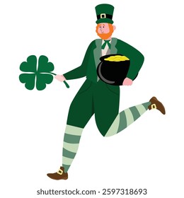 Cute Patrick day  leprechaun  vector cartoon illustration