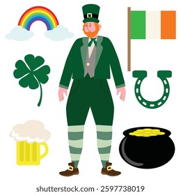 Cute Patrick day  leprechaun  vector cartoon illustration