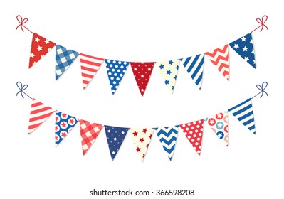 Cute patriotic bunting in traditional colors for Presidents Day, Independence Day, Veterans Day, Memorial Day