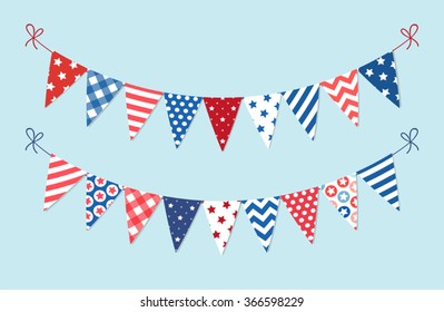 Cute patriotic bunting in traditional colors for Presidents Day, Independence Day, Veterans Day, Memorial Day