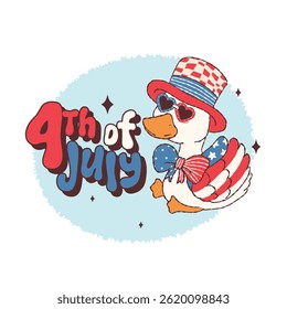 Cute patriotic goose in 4th of July elements isolated on white background. vector illustration.