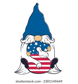 Cute patriotic leprechaun holding letter S painted in american flag colors