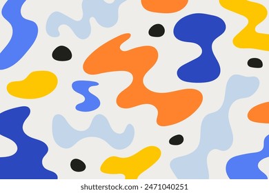 Cute pattern with abstract shapes in matisse style. Background with various organic shapes and simple lines. Doodle art background in pastel colors. Vector illustration