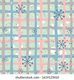 Cute Pattern with abstract snowflakes and stripes. Great for Wall Art, t-shirts, cups, fabric, textile, gift wrapping, scrapbooks, etc. Vector Illustration.