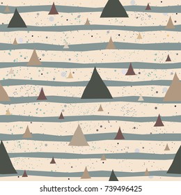 Cute Pattern with abstract triangles and hand drawn stripes. Great for Wall Art, t-shirts, cups, fabric, textile, gift wrapping, scrapbooks, etc. Vector Illustration.