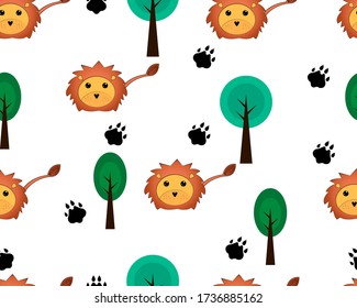 Cute pattern animal lion with tree 