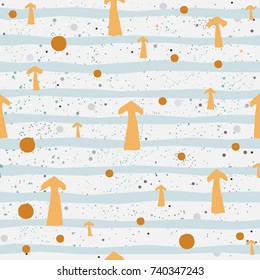 Cute Pattern with arrows on background with stripes and tiny dots. Hand Drawn Design. Great for wall art design, wrapping, fabric, textile, pillow or blanket prints, etc.Vector Illustration