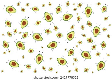 cute pattern of avocados on white background