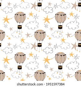 
Cute pattern for baby products in boho style. Hand drawn balloons, for baby clothes, textiles, wallpapers.