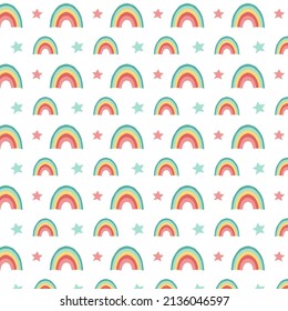 cute pattern background with rainbows and clouds 