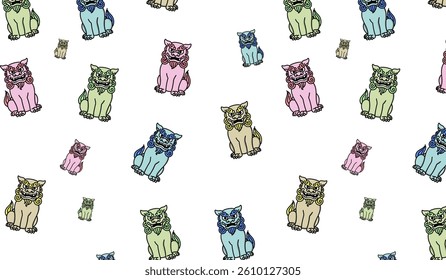 Cute Pattern Backgrounds with Colorful Shisa