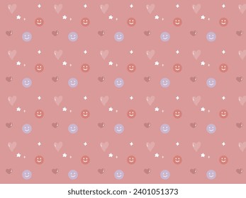 Cute Pattern Backgrounds with Hearts and Smileys