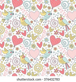 Cute pattern with balloons and birds.