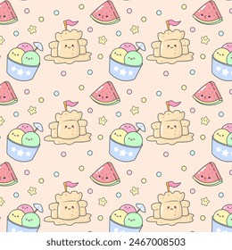 Cute Pattern Beach Summer Party Vibes Watermelon Ice Cream background design