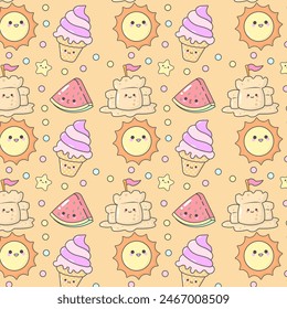 Cute Pattern Beach Summer Party Vibes Watermelon Sun Ice Cream background design