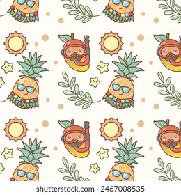 Cute Pattern Beach Summer Party Vibes Mango Pineapple background design