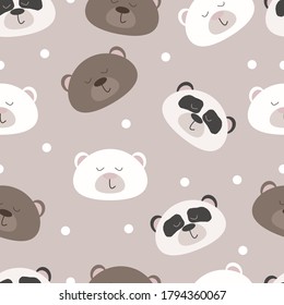 cute pattern with bears and balls on beige background vector