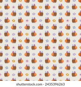Cute pattern with bees and flowers. Great for fabric, textile