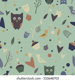 Cute pattern with bird and cupcakes 