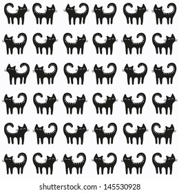 Cute pattern with black cats. Vector illustration