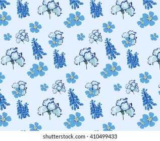 cute pattern with blue flowers on blue background