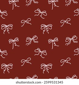 Cute pattern with bows and ribbons. Vector illustration. Design for wallpaper, wrapping paper, clothing, cards and invitations. Vintage hand drawn art.