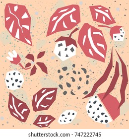 Cute Pattern  with bright geometric plants. Great for wall art design, gift paper, wrapping, fabric, textile, etc. Vector Illustration