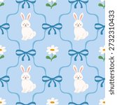 Cute pattern with a bunny and a flower
