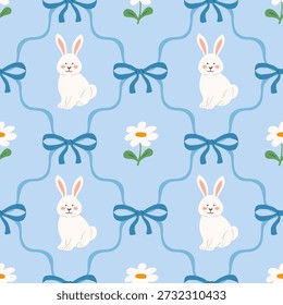 Cute pattern with a bunny and a flower