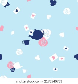 Cute pattern cards with rose on blue background seamless