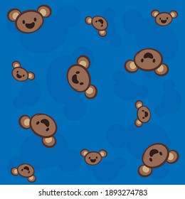 süßes Muster mit Cartoon Baby Teddy Bären für Kinder. Tier auf blauem Hintergrund. Vektorgrafik.