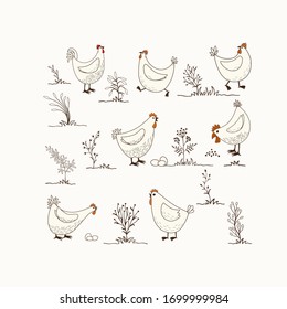 Cute pattern with cartoon chicken 