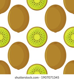 cute pattern with cartoon kiwi and kiwi slices on white background. can be used like pattern for kitchen textile