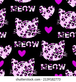 Cute pattern with cat face. Texture background. Wallpaper for teenager girls. Fashion style