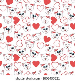 cute pattern with cat and heart ornament