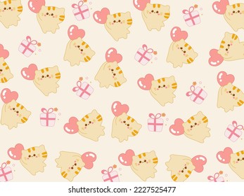 Cute  pattern with cat holding heart.