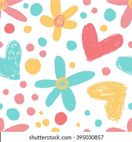 Cute pattern with chamomile in pastel colors. Background can be used for wallpapers, pattern fills, web page backgrounds, surface textures.