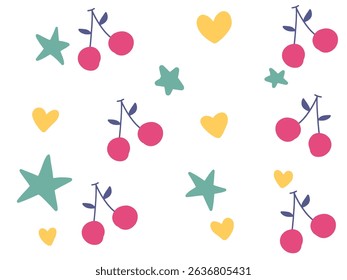 cute pattern of cherries with star and heart