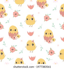 cute pattern with chickens. Children's background. Newborn chickens. Easter pattern