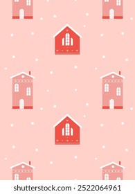 cute pattern for Christmas with fabulous cute houses on a pink background