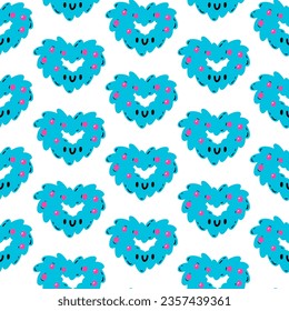 Cute pattern with Christmas wreaths. Vector seamless pattern with kawaii Christmas wreaths on white background. Print for packaging
