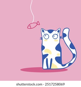 Cute pattern collection with cat. Decorative abstract horizontal banner with colorful doodles and shapes. Hand-drawn modern illustrations with cat