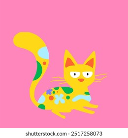 Cute pattern collection with cat. Decorative abstract horizontal banner with colorful doodles and shapes. Hand-drawn modern illustrations with cat