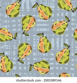 Cute pattern with color sketch pear fruits