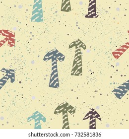 Cute Pattern with colorful arrows on beige background with tiny dots. Hand Drawn Design. Vector Illustration